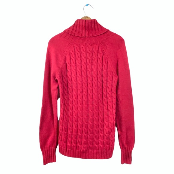 Banana Republic Wool Cashmere Blend Cable Knit Mixed Knit Cowl Neck Red Sweater - Picture 11 of 16